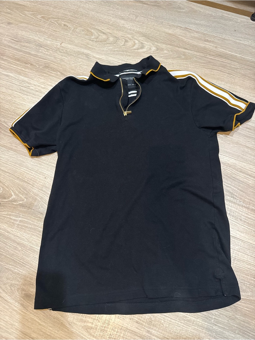 Denim & Flower Black Polo with Gold Trim